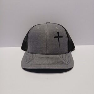 Mens Nail Cross Trucker Hat Grey Black Mesh Snapback Religious Baseball Cap